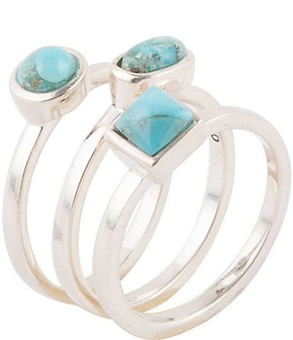 Barse Sterling Silver and Genuine Turquoise Three Piece Stack Ring