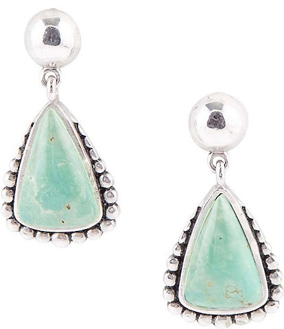 Barse Sterling Silver and Green Turquoise Genuine Stone Drop Earrings