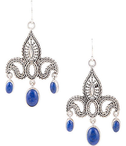 Barse Sterling Silver and Lapis Genuine Stone Chandelier Earrings
