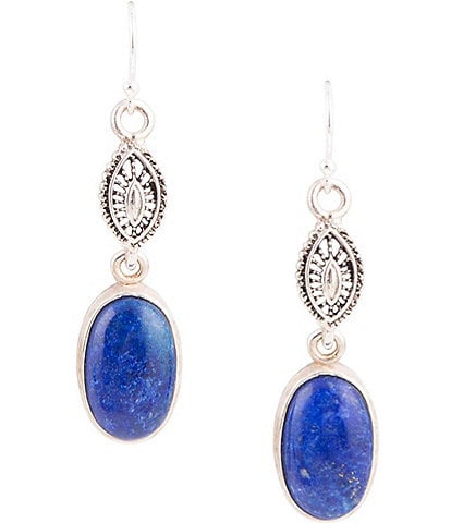 Barse Sterling Silver and Lapis Genuine Stone Drop Earrings