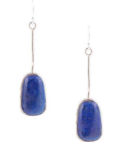 Barse Sterling Silver and Lapis Genuine Stone Linear Earrings