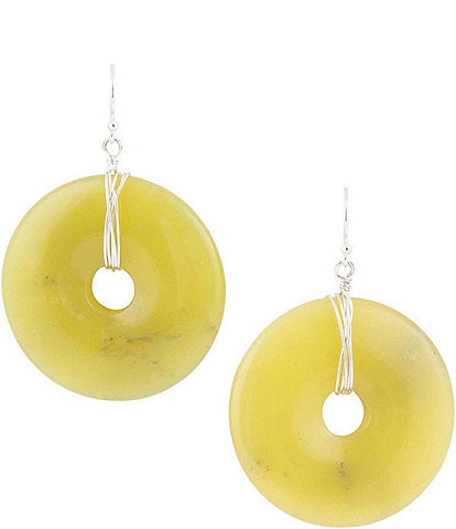Barse Sterling Silver and Lemon Jade Genuine Stone Drop Orbital Earrings