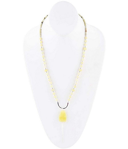 Barse Sterling Silver and Lemon Jade Long Pendant Necklace