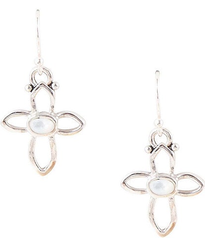 Barse Sterling Silver and Mother-of-Pearl Cross Drop Earrings