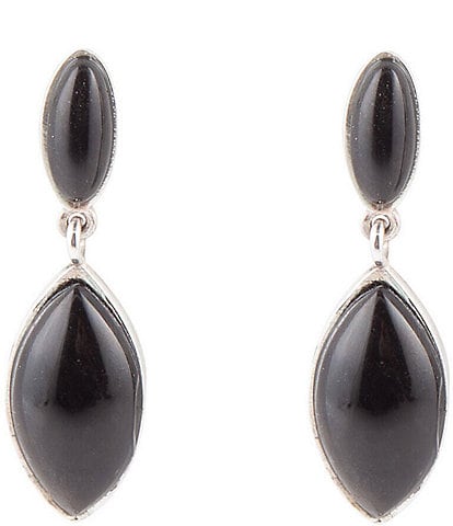 Barse Sterling Silver and Onyx Genuine Stone Drop Earrings