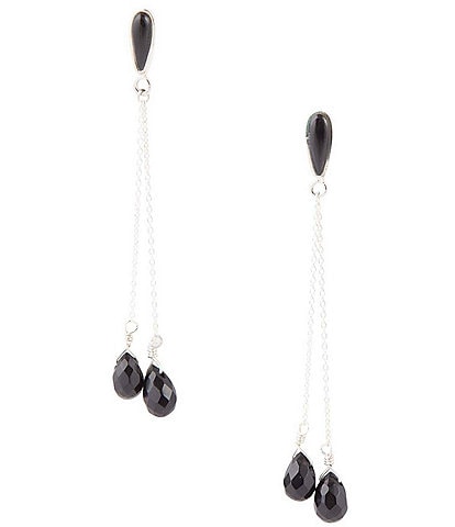 Barse Sterling Silver and Onyx Genuine Stone Linear Earrings