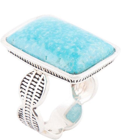 Barse Sterling Silver and Rectangular Genuine Turquoise Statement Ring