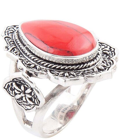 Barse Sterling Silver and Red Howlite Band Ring