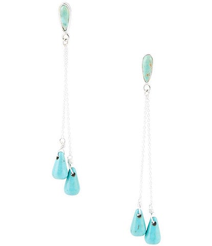Barse Sterling Silver and Turquoise Genuine Stone Linear Earrings