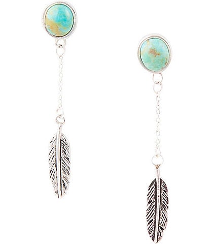 Barse Sterling Silver And Turquoise Genuine Stone Quill Linear Drop Earrings