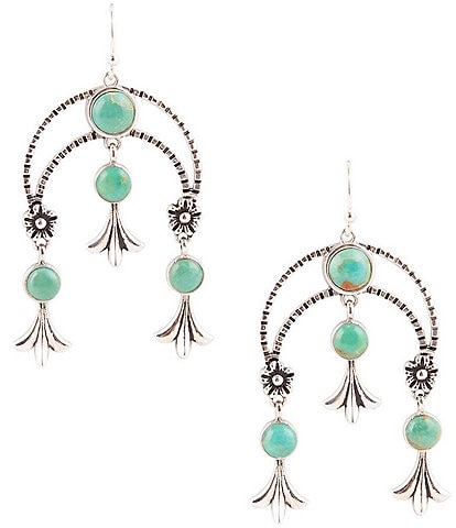 Barse Sterling Silver and Turquoise Genuine Stone Squash Blossom Chandelier Earrings