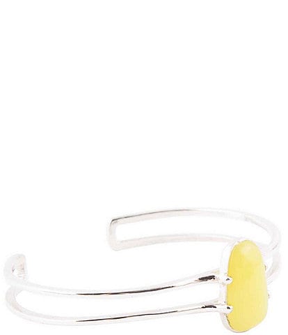 Barse Sterling Silver and Yellow Jade Genuine Stone Cuff Bracelet