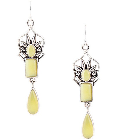 Barse Sterling Silver and Yellow Jade Genuine Stone Linear Drop Earrings