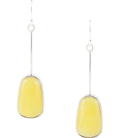 Barse Sterling Silver and Yellow Jade Genuine Stone Linear Earrings