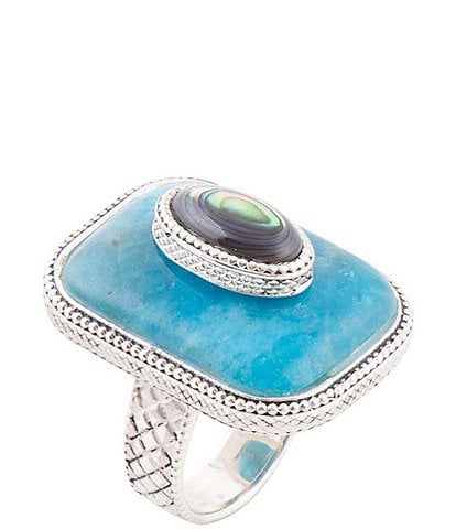 Barse Sterling Silver, Genuine Apatite and Abalone Statement Ring
