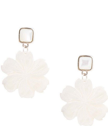 Barse Sterling Silver, Genuine Mother-of-Pearl and Flower Shell Drop Earrings