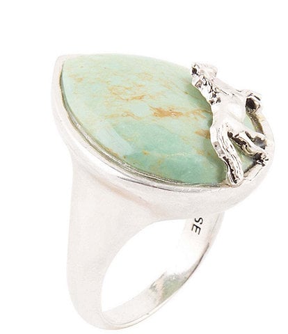 Barse Sterling Silver Genuine Stone Green Turquoise Horse Statement Ring