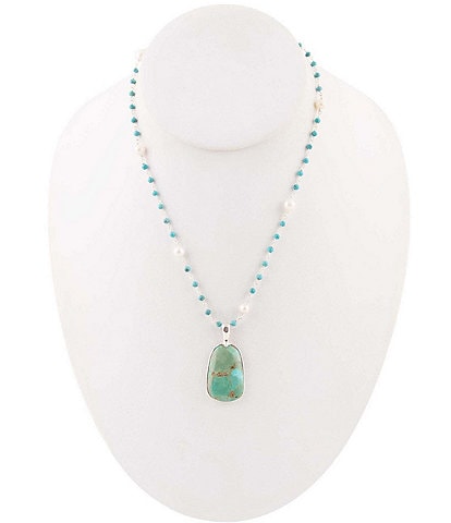 Barse Sterling Silver, Genuine Turquoise & Pearl Short Pendant Necklace