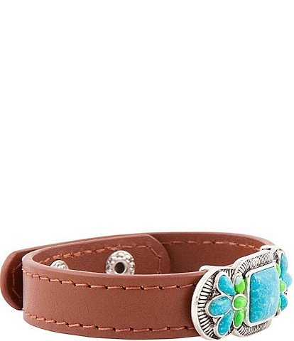 Barse Leather Sterling Silver and Genuine Turquoise and Line Bracelet