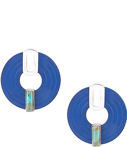 Barse Sterling Silver Genuine Turquoise and Leather Orbital Earrings