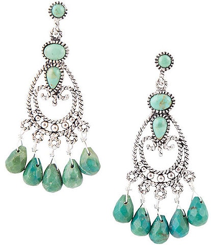 Barse Sterling Silver Genuine Turquoise and Magnesite Chandelier Statement Earrings