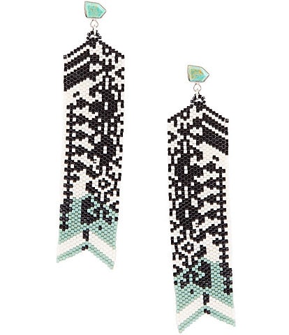 Barse Sterling Silver Genuine Turquoise and Miyuki Glass Bead Statement Linear Earrings