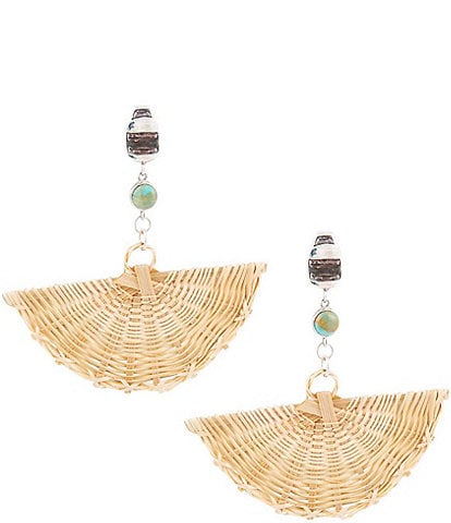 Barse Sterling Silver Genuine Turquoise and Rattan Fan Statement Drop Earrings