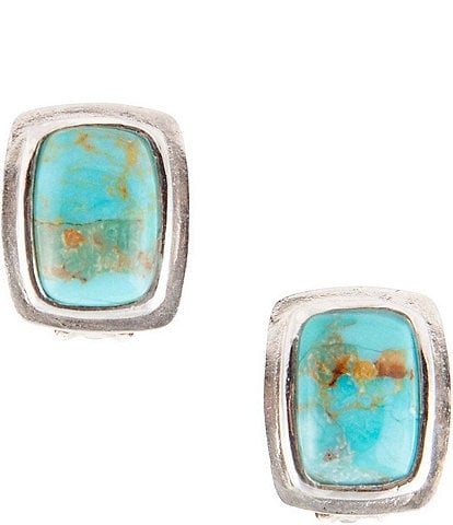 Barse Sterling Silver Genuine Turquoise Clip Stud Earrings