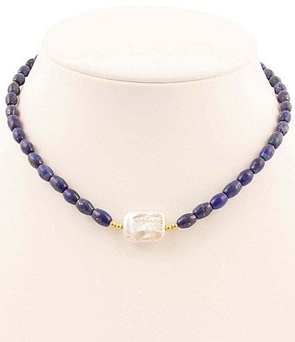 Barse Summer Blues Lapis and Pearl Collar Necklace