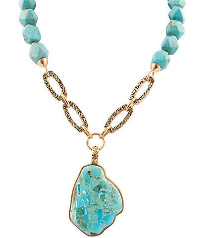 Barse Thistle Bronze and Genuine Stone Short Pendant Necklace