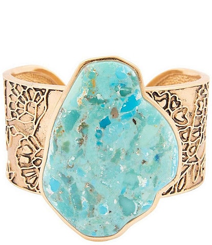Barse Thistle Bronze and Turquoise Statement Cuff Bracelet