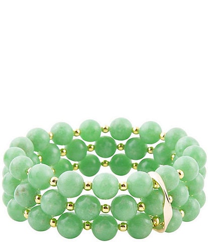 Barse Three Row Genuine Green Quartz Stretch Bracelet Set