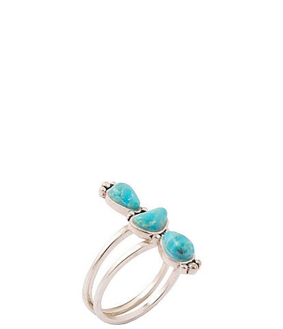Barse Trio Silver And Genuine Turquoise Statement Ring
