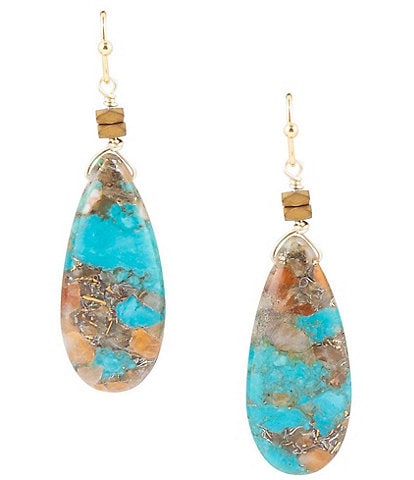 Barse Turquoise and Spiny Oyster Matrix Drop Earrings