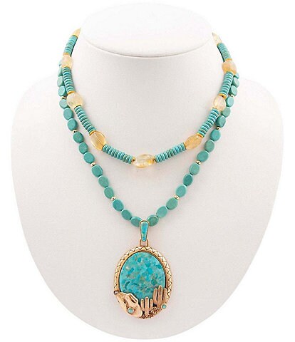 Barse Cowboy Cactus Turquoise Statement Beaded Short Pendant Necklace