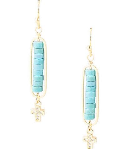 Barse Turquoise Magnesite Genuine Stone And Cross Drop Earrings