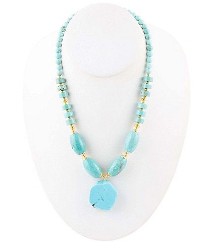 Barse Turquoise Magnesite Genuine Stone Pendant Necklace