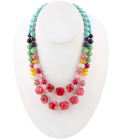Barse Two Row Genuine Stone Statement Necklace