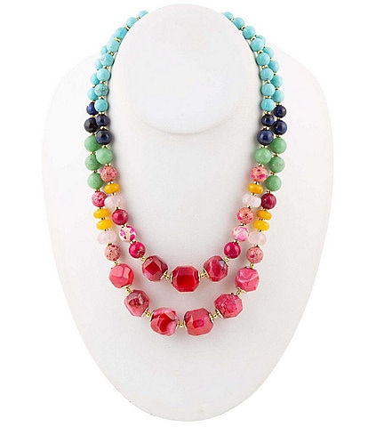 Barse Colorful Serape Multi Stone Layered Statement Necklace