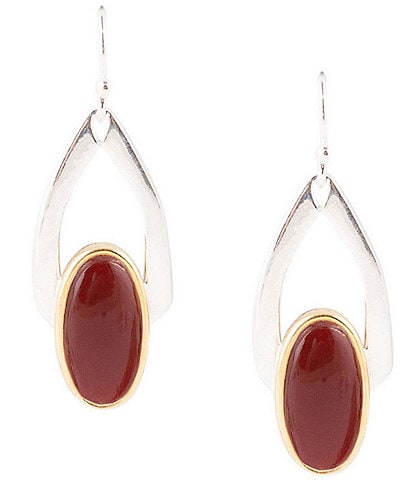 Barse Two Tone Carnelian Genuine Stone Drop Earrings