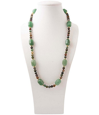 Barse Verdant Glow Golden and Agate Beaded Long Strand Necklace