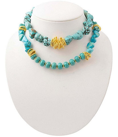Barse Wild Sky Golden and Magnesite Stone Statement Necklace