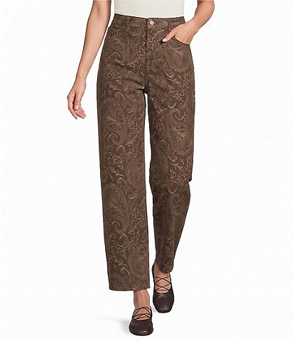 Bayeas Denim Paisley Print High Rise Barrel Leg Ankle Length Jeans
