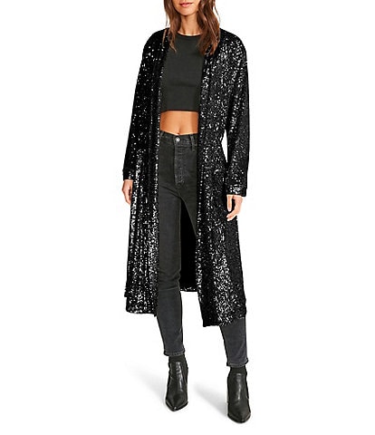 Steve Madden The Show Stopper Open Front Long Sleeve Sequin Statement Duster