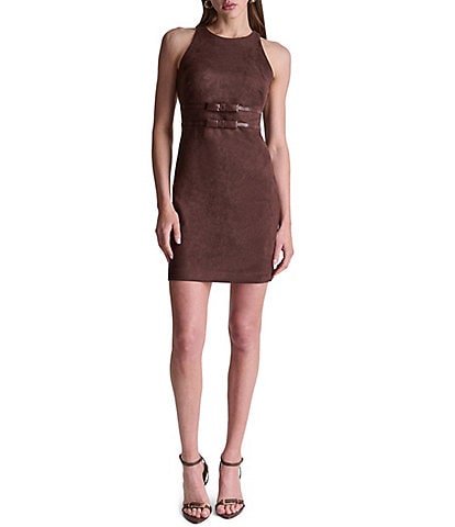 BCBG Halter Suede Bow Front Mini Dress