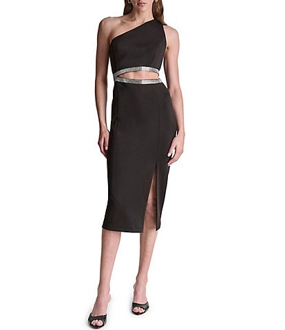 BCBG One Shoulder Cut Out Midi Dress