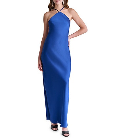 BCBG Satin Halter Open Back Sheath Dress