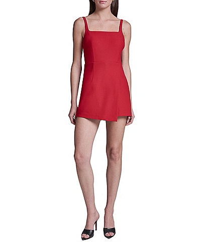 BCBG Scuba Twill Sleeveless Square Neck Short Romper