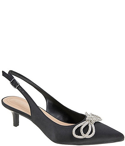 BCBGeneration Donna Satin Rhinestone Bow Sling Pumps