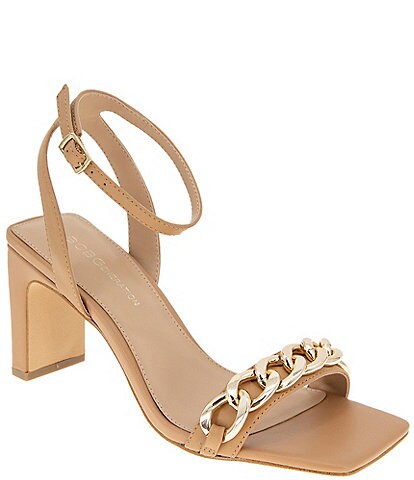 BCBGeneration Finda Leather Chain Ankle Strap Square Toe Dress Sandals